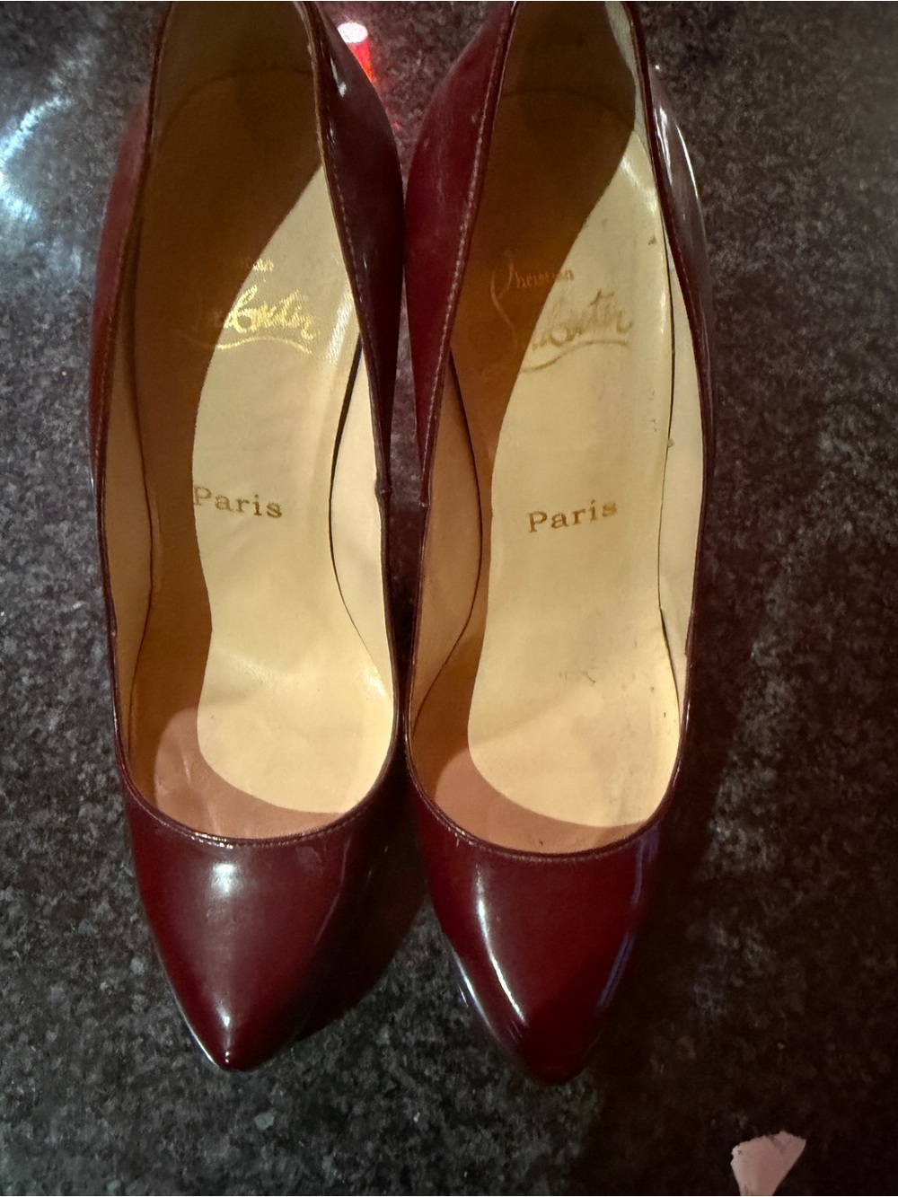 Christian Louboutin Burgundy Patent Pointed Toe Pumps